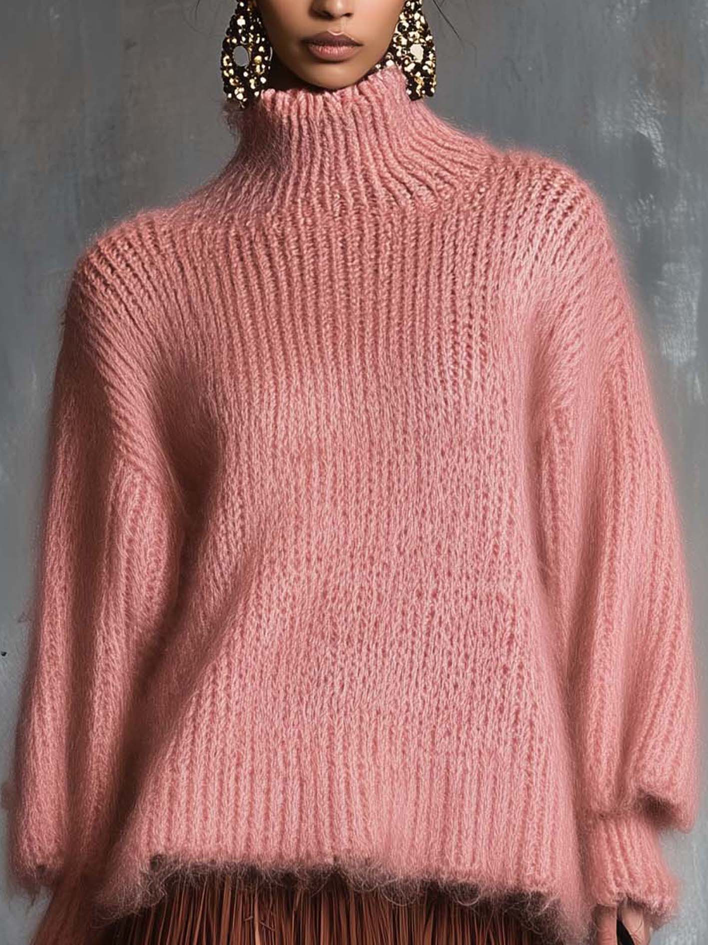Pink Knitted Mini Dress With Brown Tassels