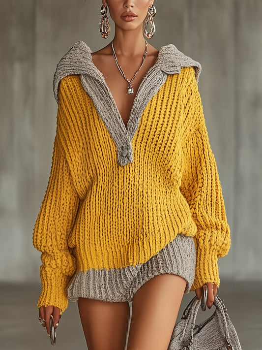 Cozy Two-Tone Knitted Sweater Dress