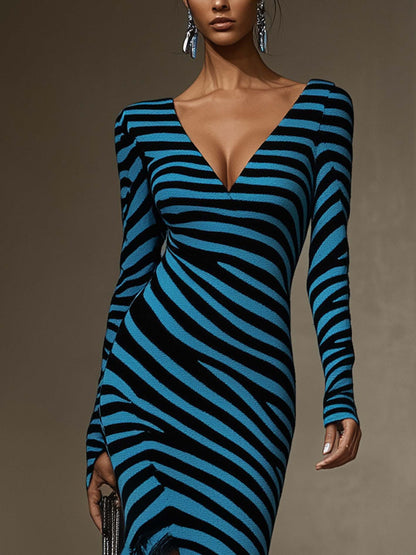 Plush Blue Bodycon Dress With Black Zebra Print And Lace Bottom