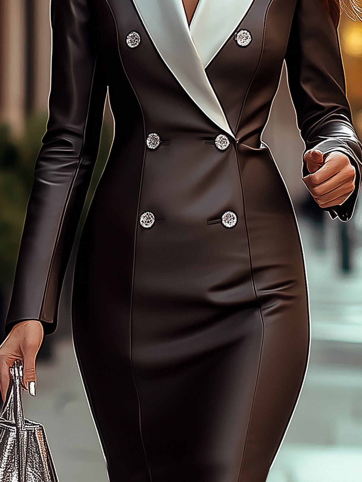 24-Hour-Shipping Classic Colorblock Lapel Dress