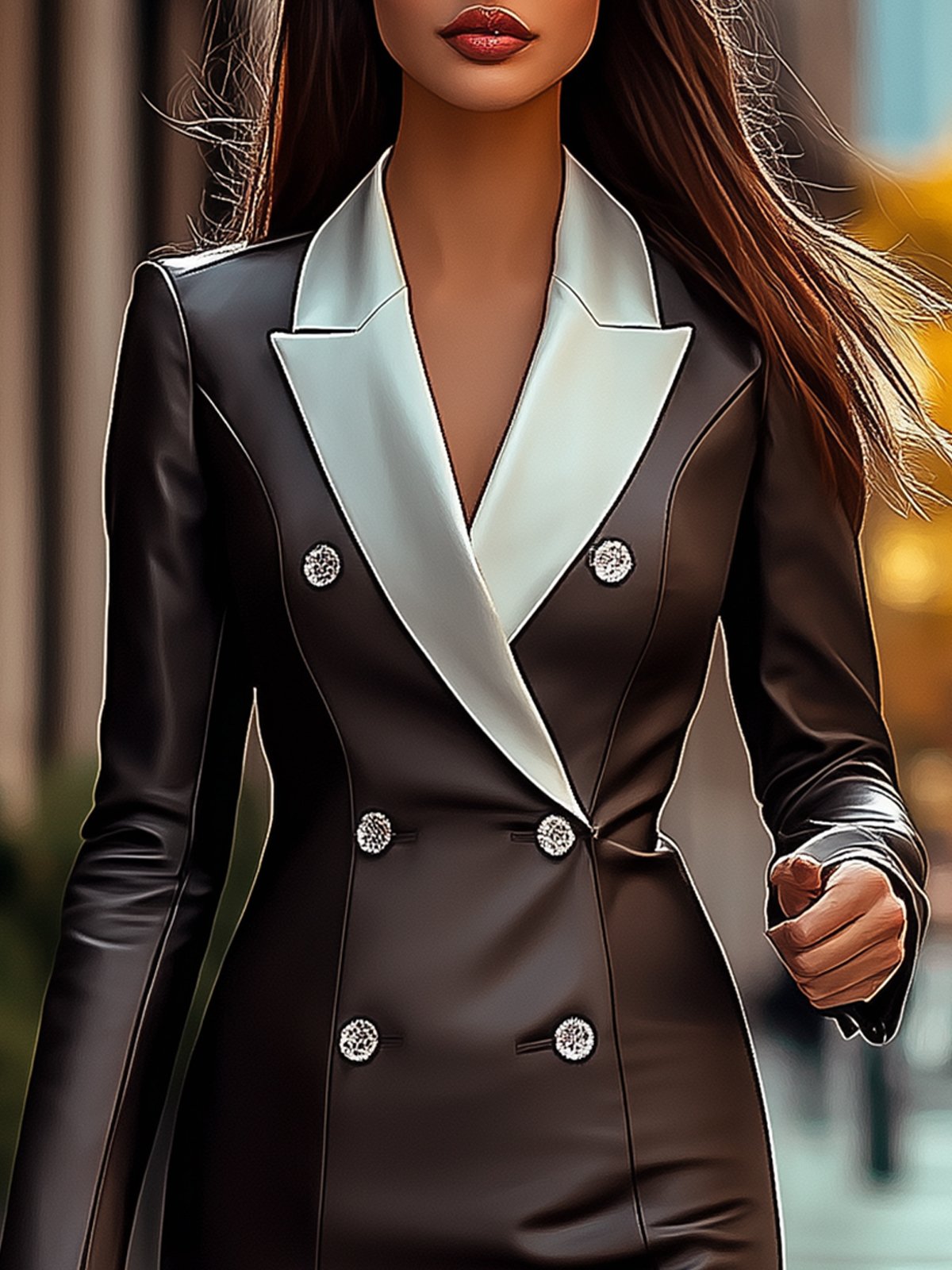 24-Hour-Shipping Classic Colorblock Lapel Dress
