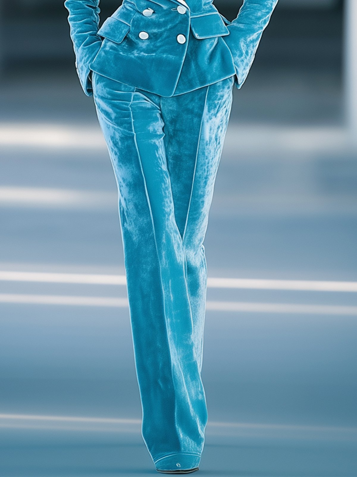 24-Hour-Shipping Stylish Blue Velvet Suit With Leopard Print Lapel