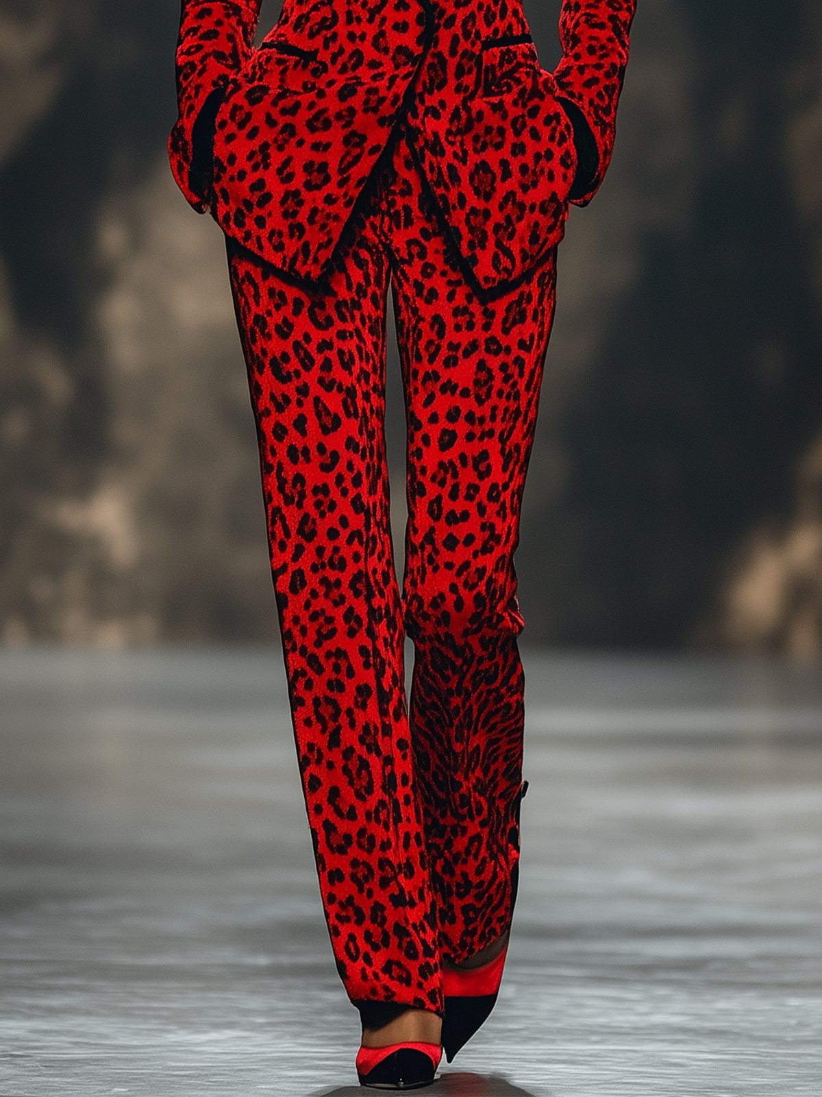 24-Hour-Shipping Striking Red Leopard Print Suit