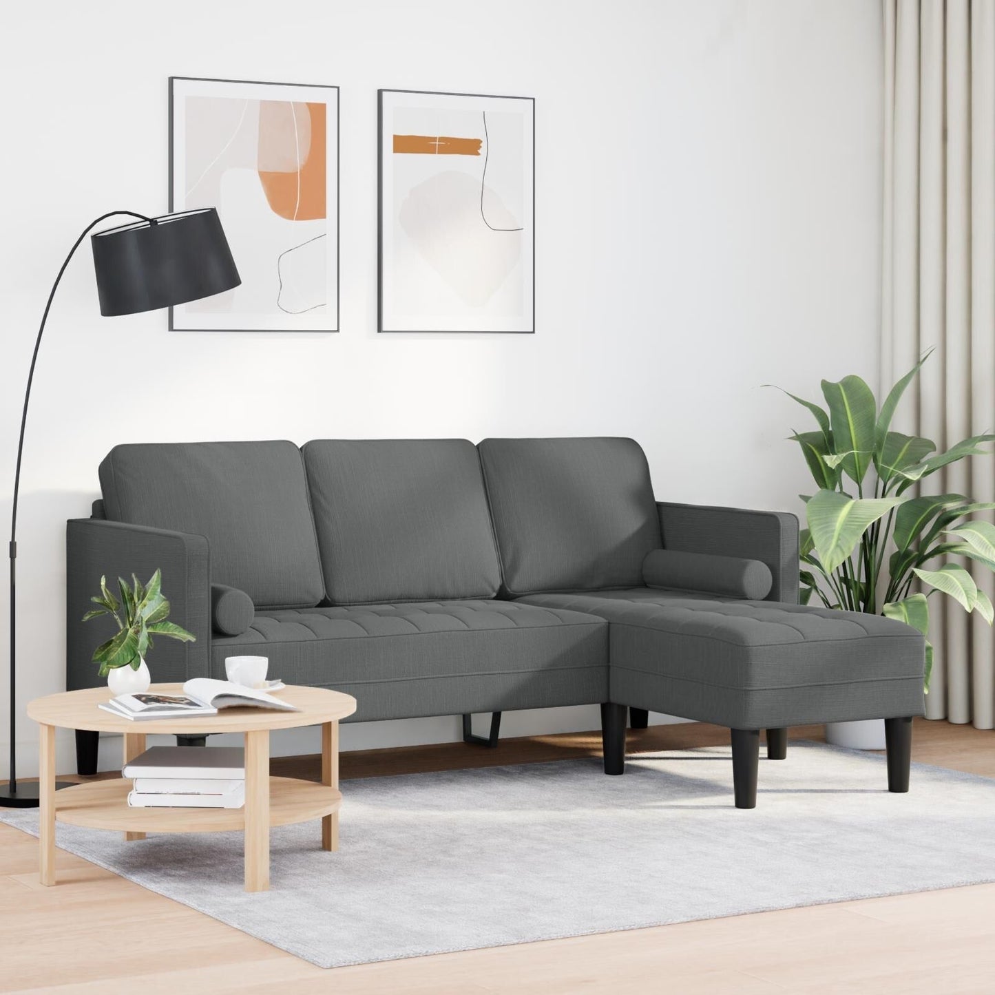 vidaXL 2/3 Piece Sofa Set with Cushions Black/Dark Grey/Light Grey Fabric - 68.1 x 51.6 x 26.4