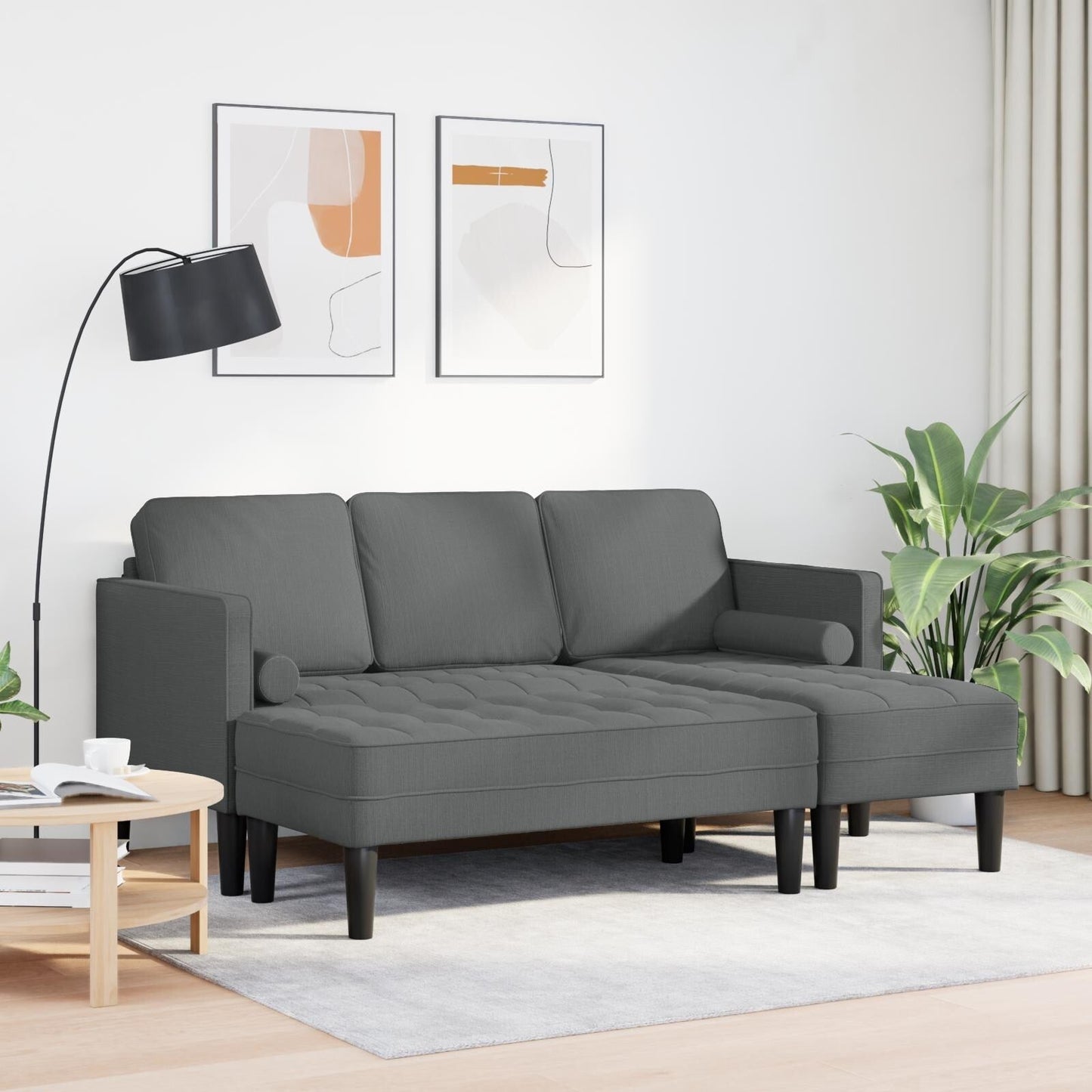 vidaXL 2/3 Piece Sofa Set with Cushions Black/Dark Grey/Light Grey Fabric - 68.1 x 51.6 x 26.4