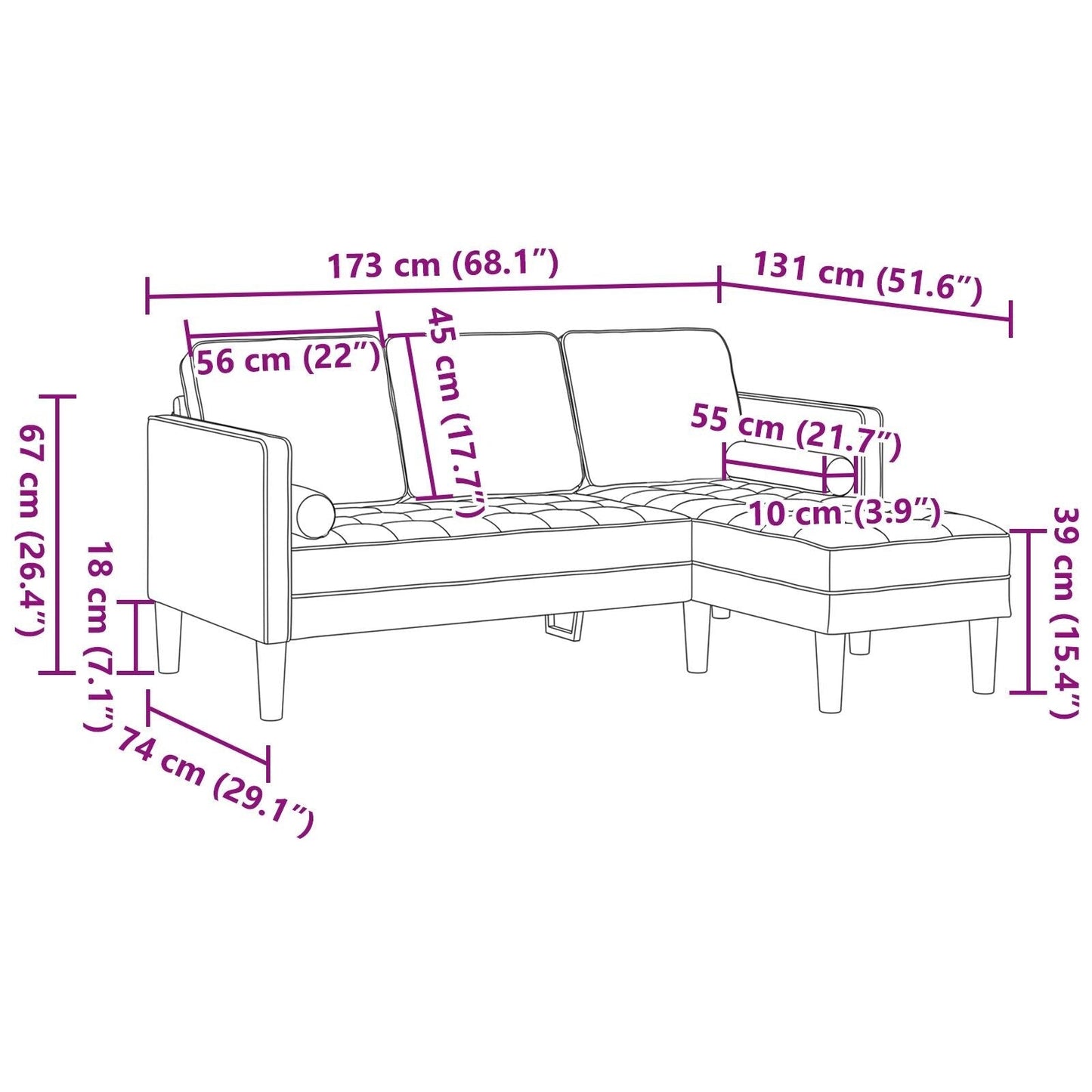 vidaXL 2/3 Piece Sofa Set with Cushions Black/Dark Grey/Light Grey Fabric - 68.1 x 51.6 x 26.4