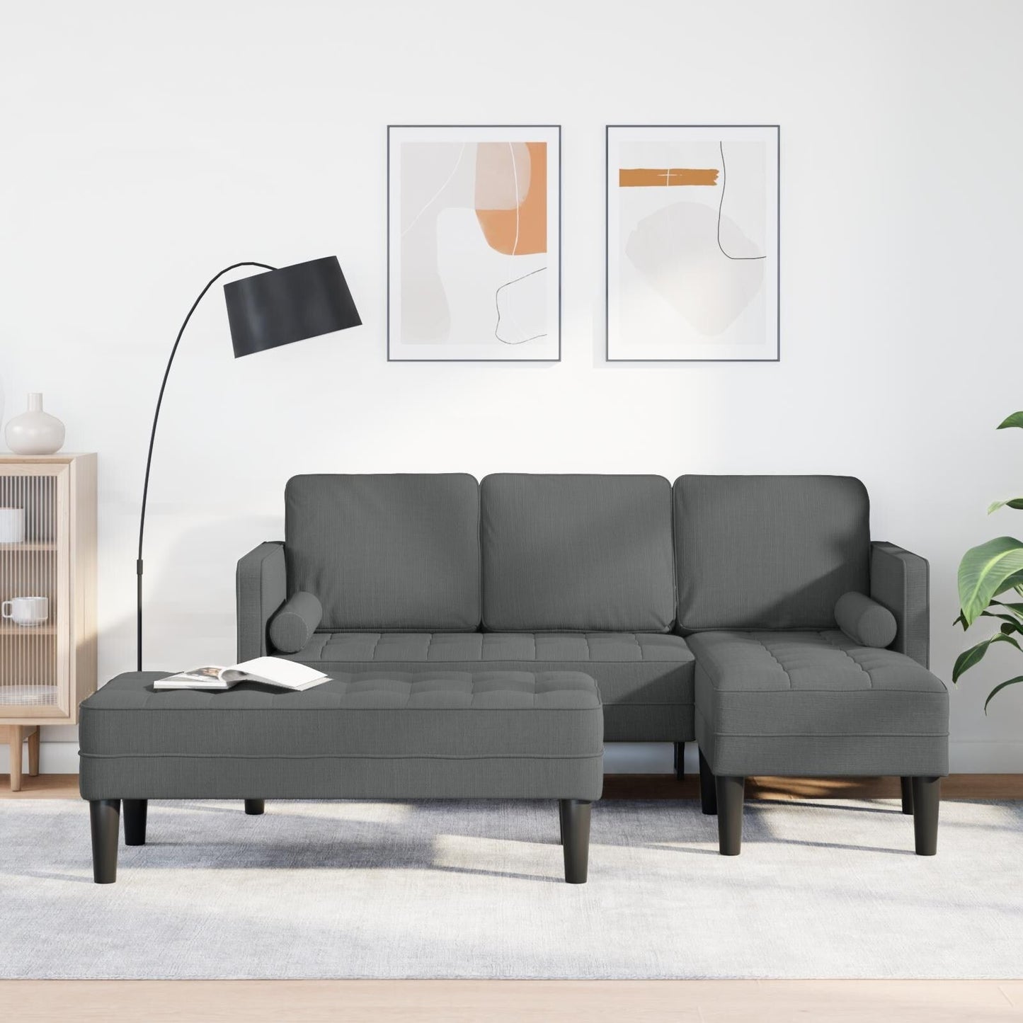 vidaXL 2/3 Piece Sofa Set with Cushions Black/Dark Grey/Light Grey Fabric - 68.1 x 51.6 x 26.4