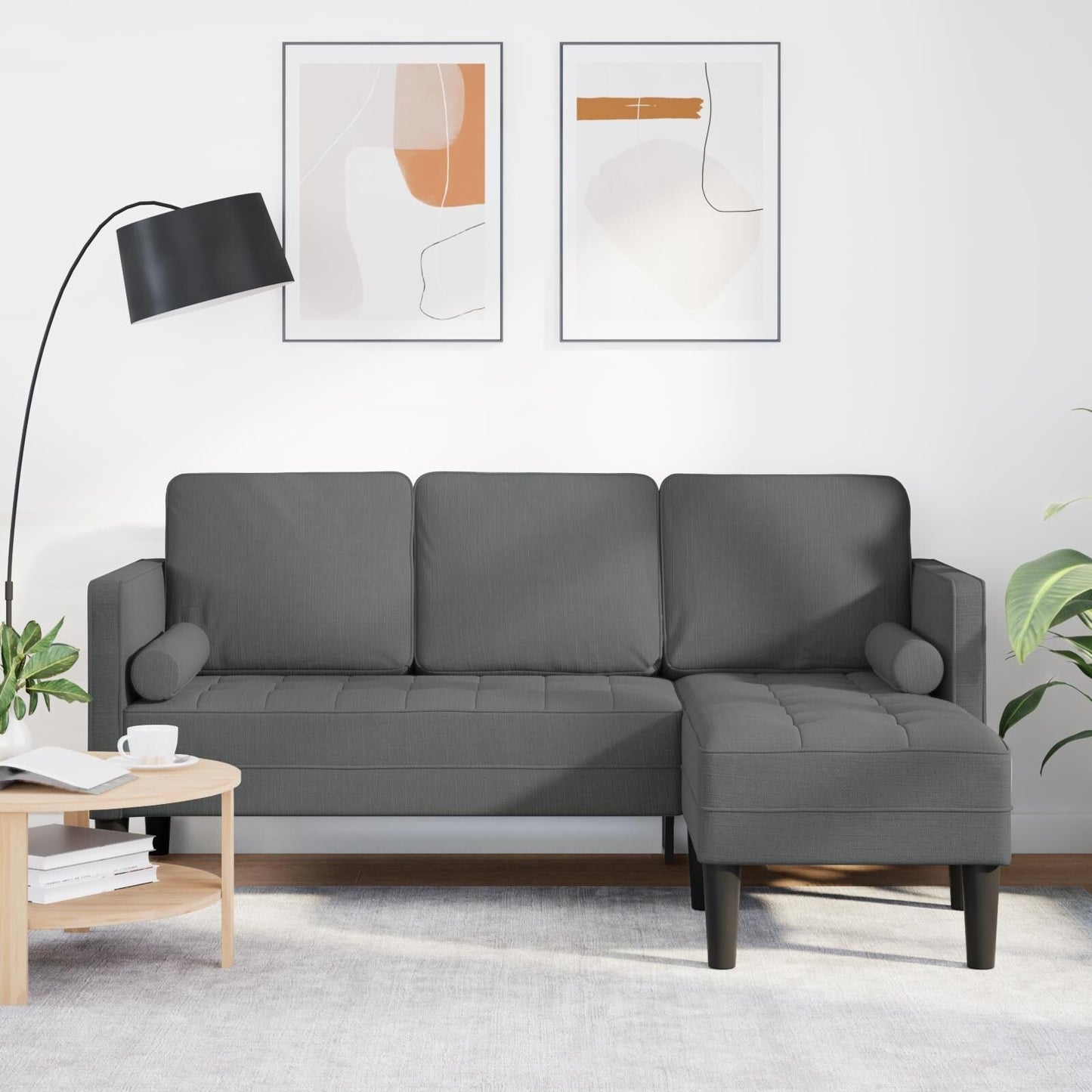 vidaXL 2/3 Piece Sofa Set with Cushions Black/Dark Grey/Light Grey Fabric - 68.1 x 51.6 x 26.4