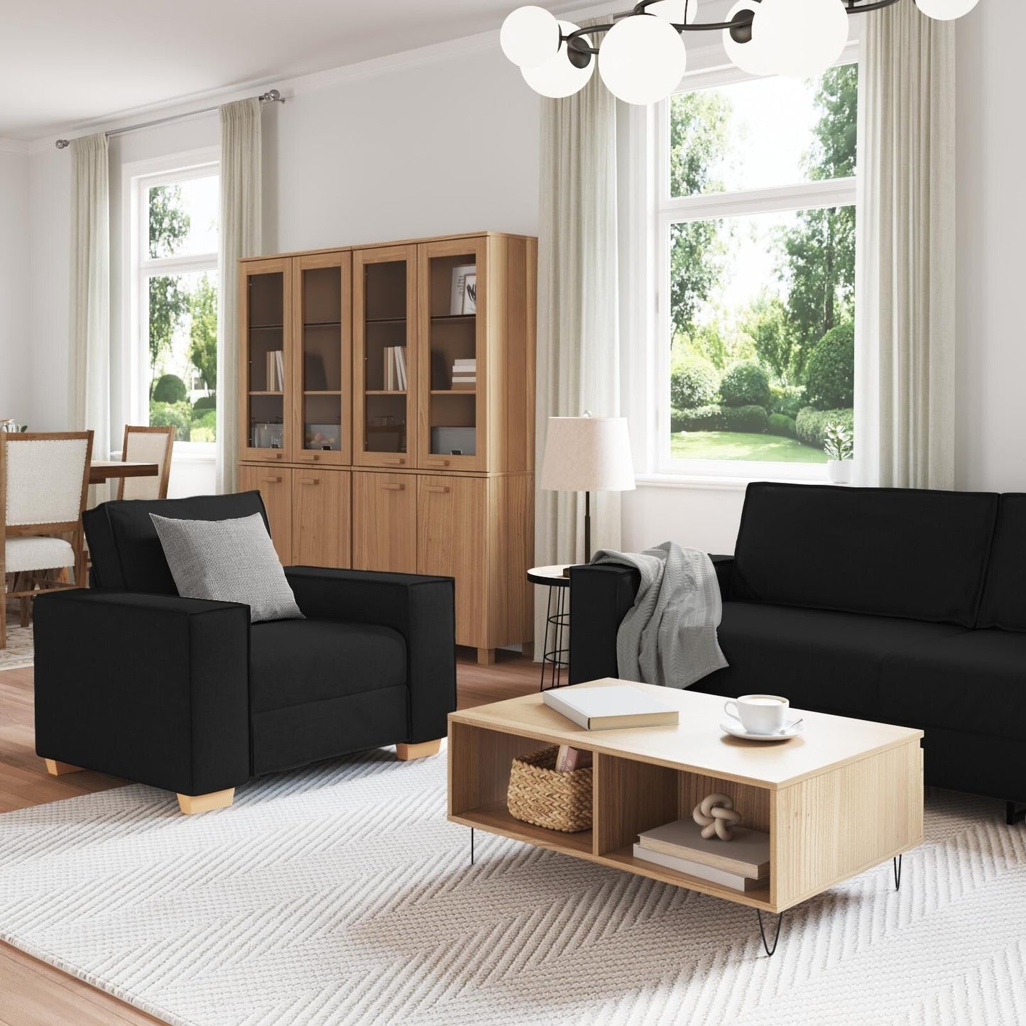 vidaXL 3 Piece Sofa Set with Cushions Black/Dark grey Fabric - 39 x 30.7 x 33.1