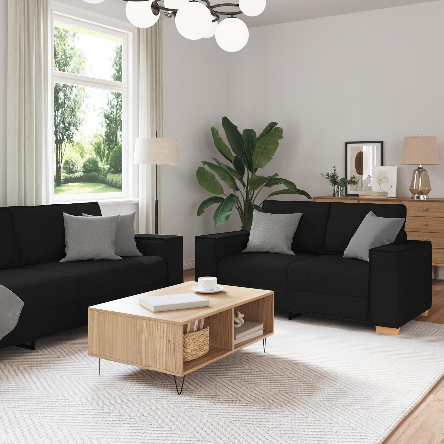 vidaXL 3 Piece Sofa Set with Cushions Black/Dark grey Fabric - 39 x 30.7 x 33.1